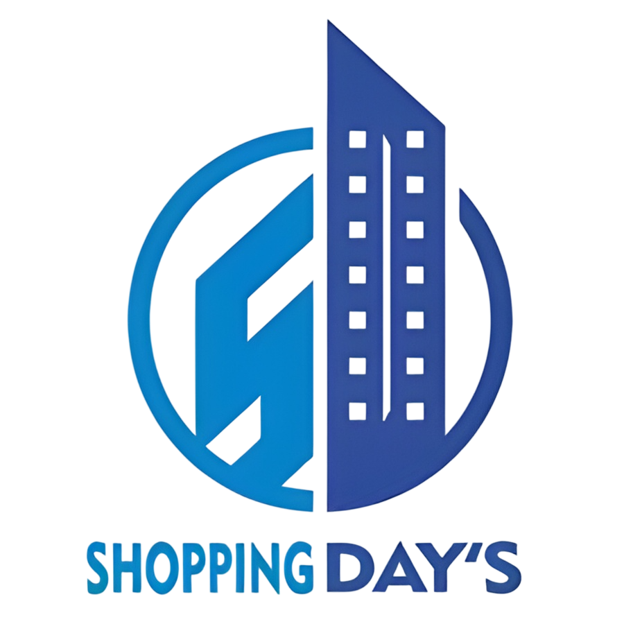 Logo Shopping Day's - Edifício azul estilizado com texto Shopping Day's